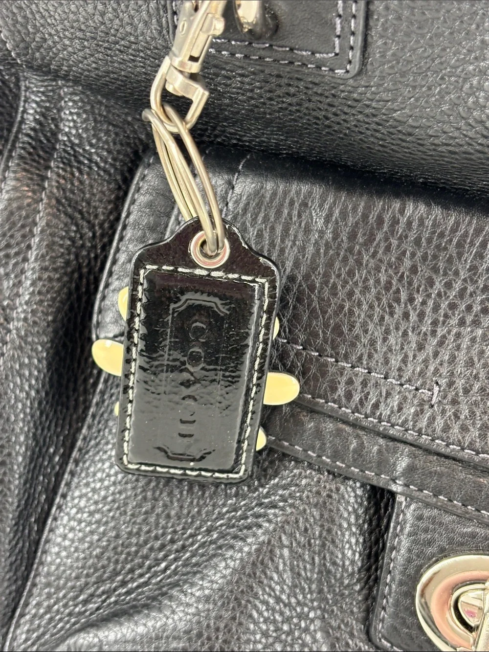 Coach Penelope Black Pebbled Leather‎ Shoulder Tote with Daisy Charm